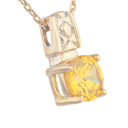 14Kt Yellow Gold Plated Yellow Citrine Round Design Pendant