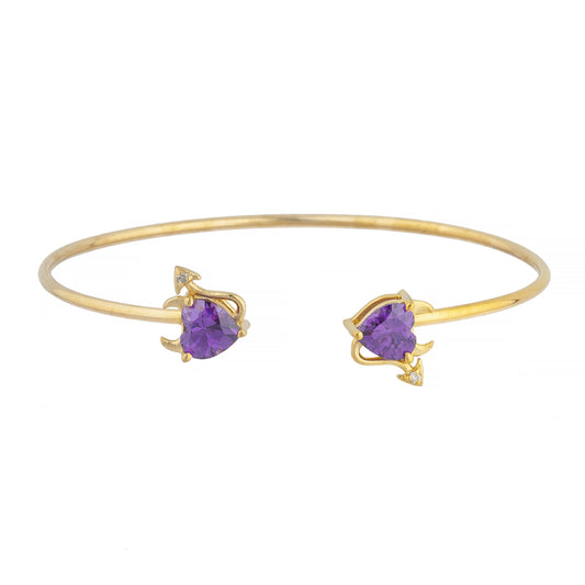 14Kt Gold Amethyst & Diamond Devil Heart Bangle Bracelet