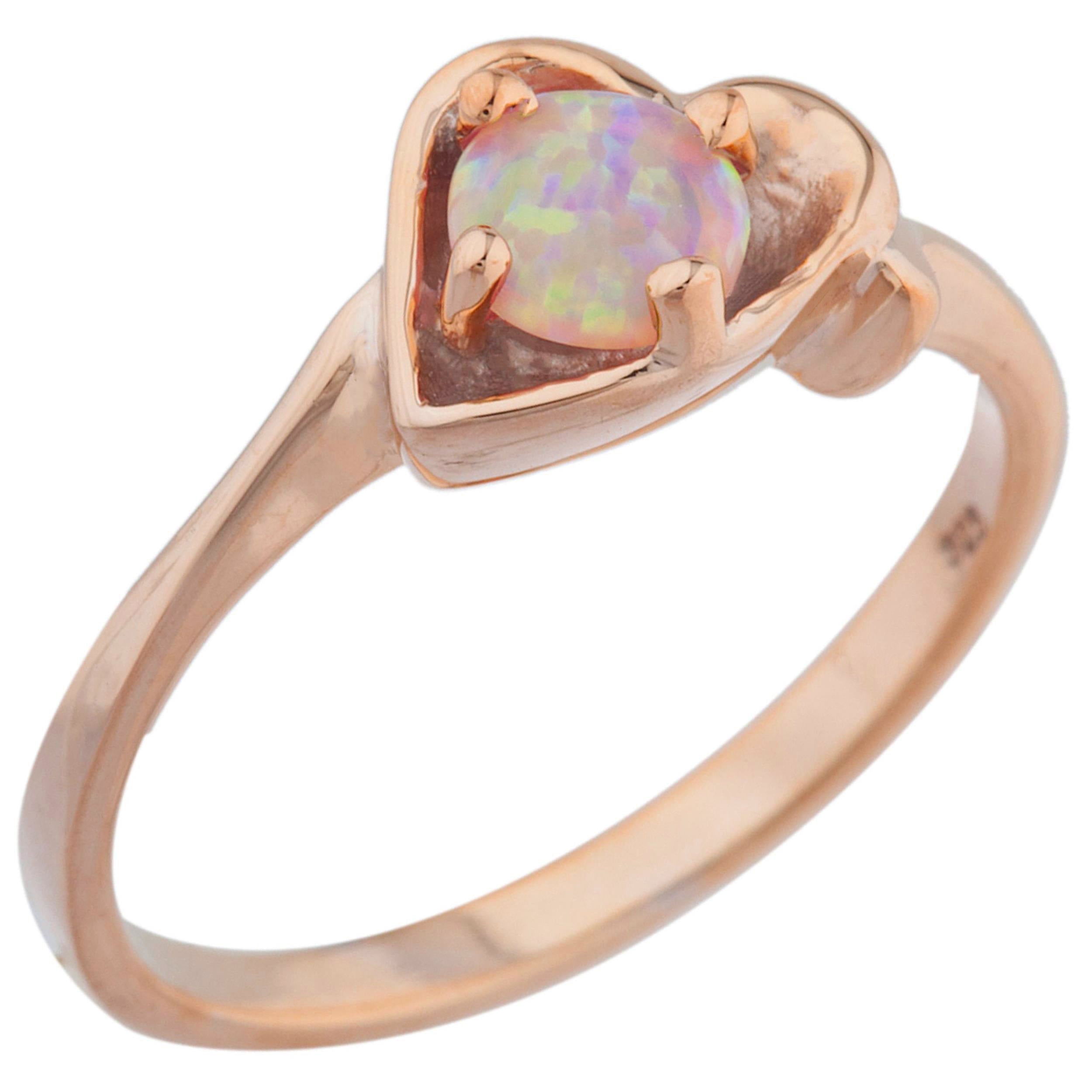 14Kt Gold Pink Opal Round Heart Ring