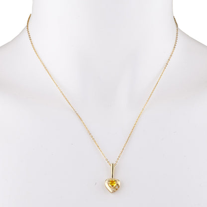 14Kt Yellow Gold Plated Yellow Citrine & Diamond Heart Pendant