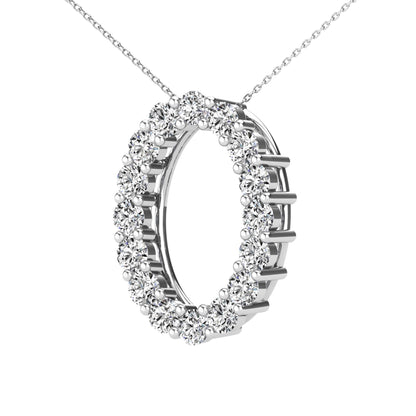 14Kt White Gold 0.36 Ct Genuine Natural Diamond Open Oval Design Pendant Necklace