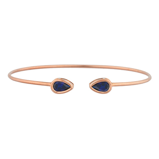 14Kt Rose Gold Plated Blue Sapphire Pear Bezel Bangle Bracelet