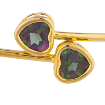 14Kt Yellow Gold Plated Natural Mystic Topaz Heart Bezel Bangle Bracelet