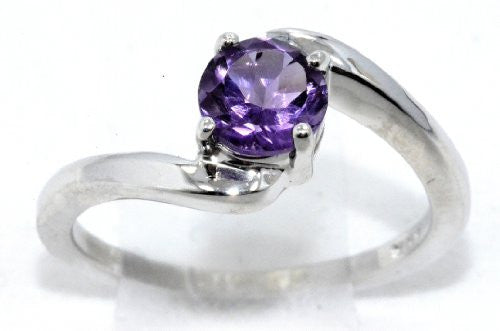 1 Ct Amethyst Round Ring .925 Sterling Silver Rhodium Finish