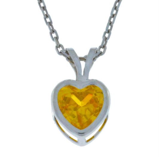 14Kt Gold Yellow Citrine Heart Bezel Pendant Necklace