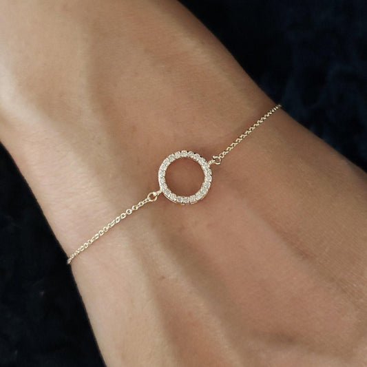 14Kt Gold Genuine Natural Diamond Open Circle Bracelet