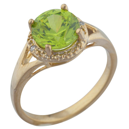 2 Ct Peridot & Diamond Halo Design Round Ring 14Kt Yellow Gold Rose Gold Silver