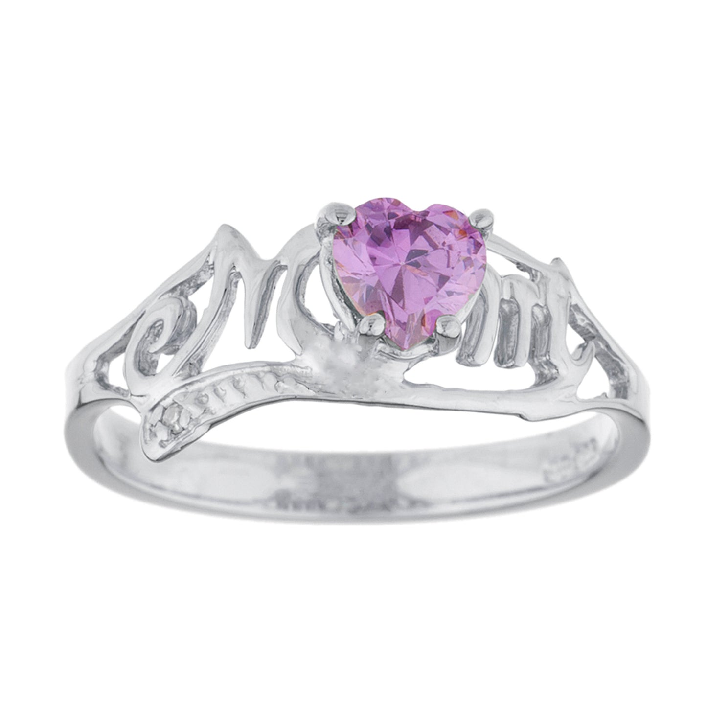 14Kt Gold Amethyst & Diamond Heart Mom Ring