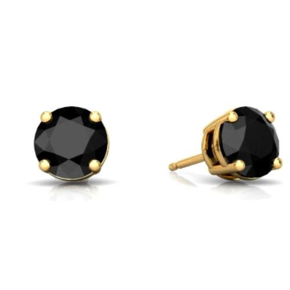 14Kt Yellow Gold Genuine Black Onyx Round Stud Earrings