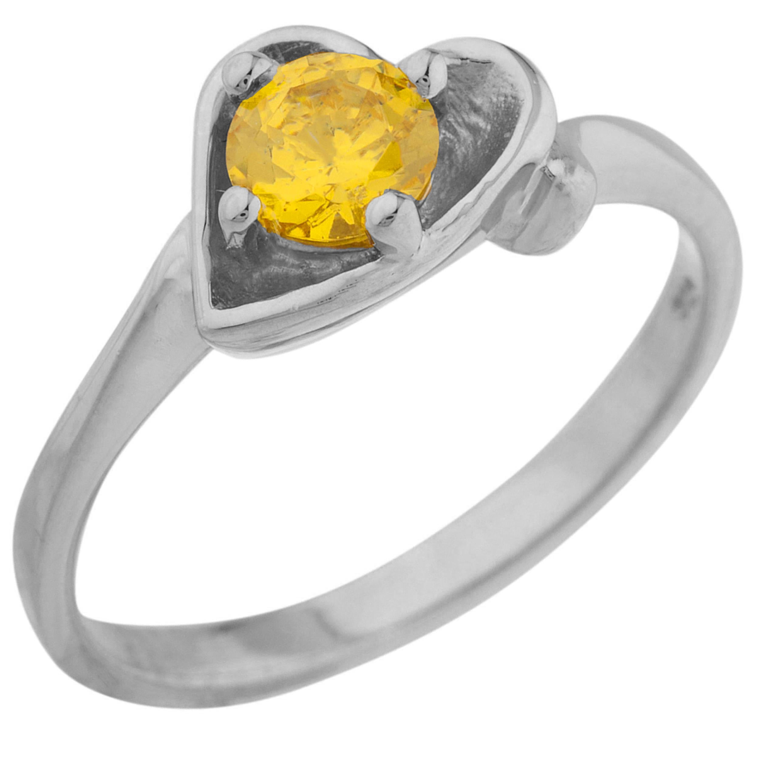 14Kt Gold Yellow Citrine Round Heart Ring