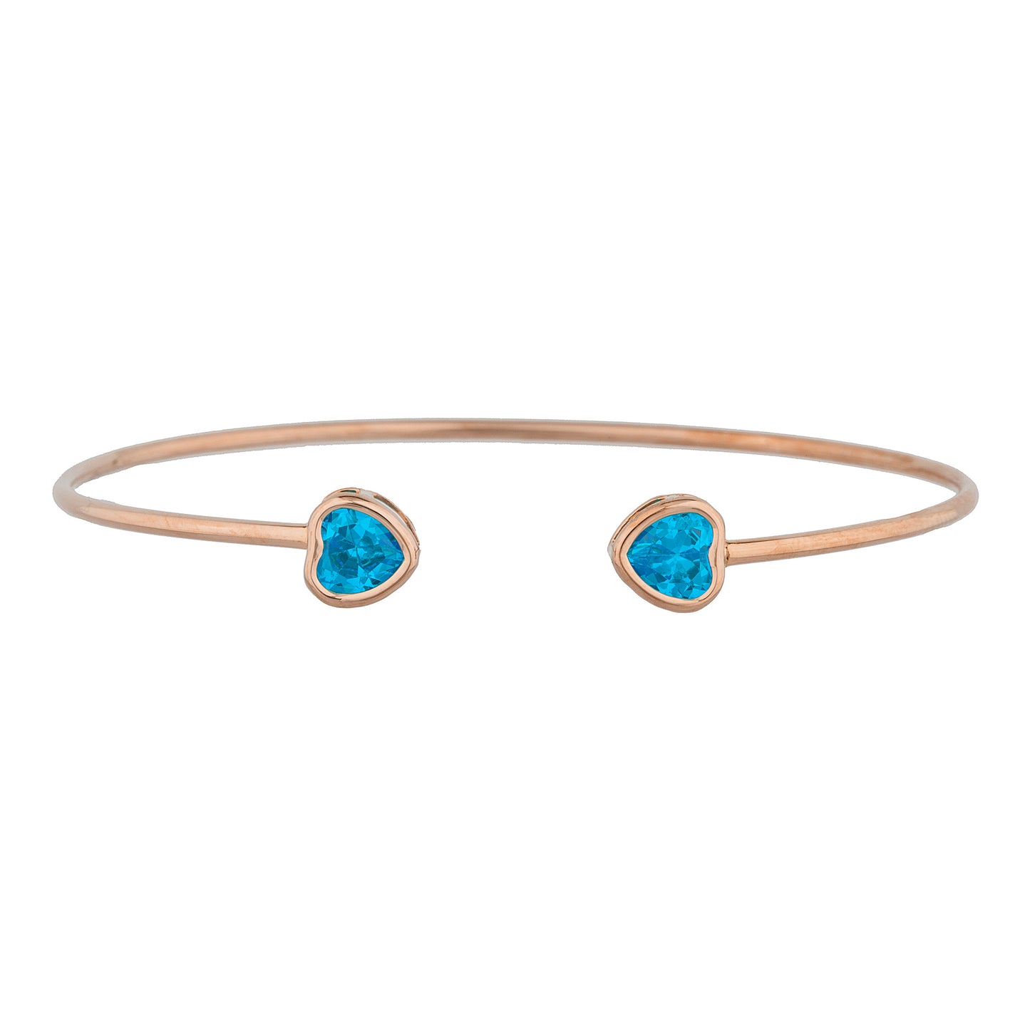 14Kt Rose Gold Plated Swiss Blue Topaz Heart Bezel Bangle Bracelet