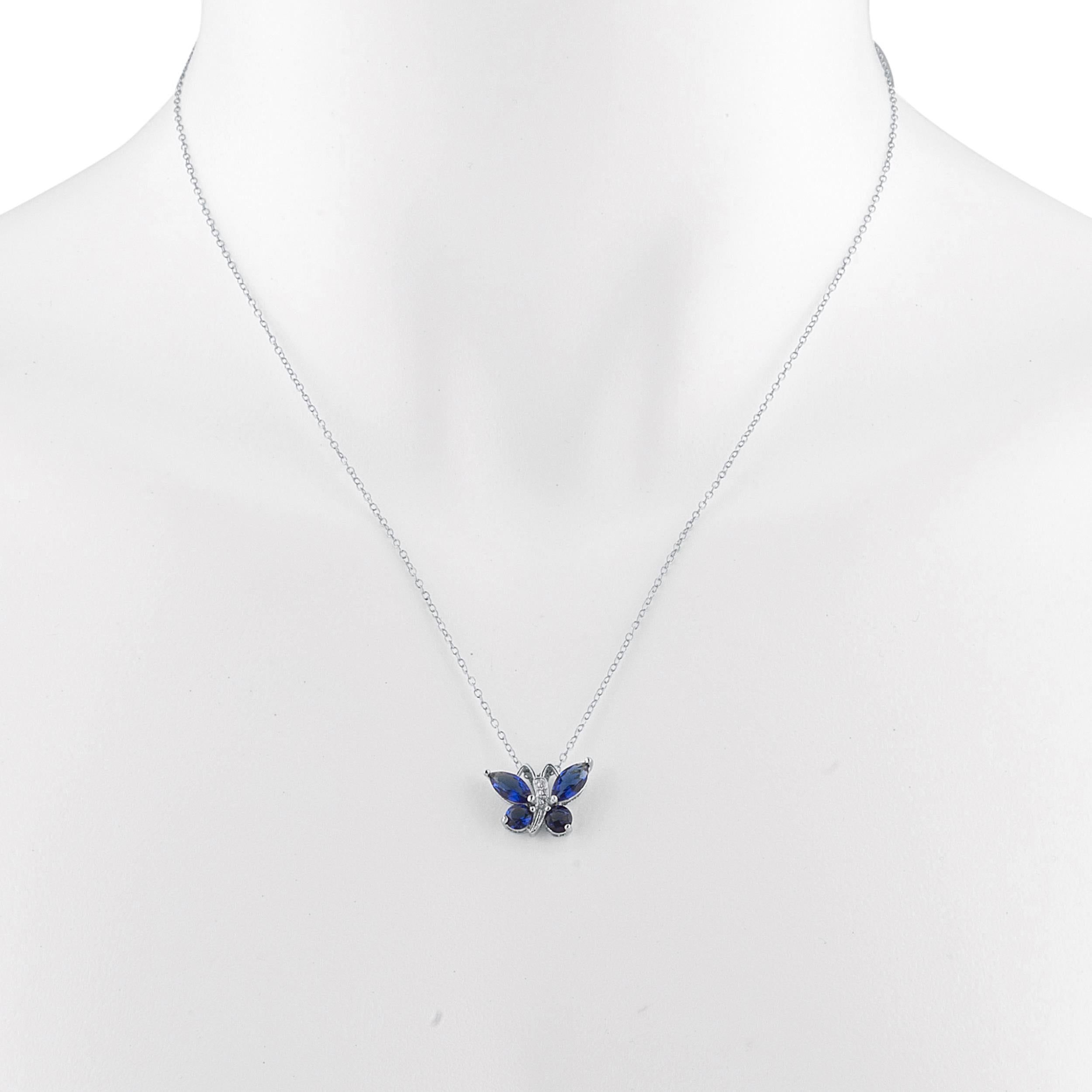Blue Sapphire Butterfly Pendant .925 Sterling Silver