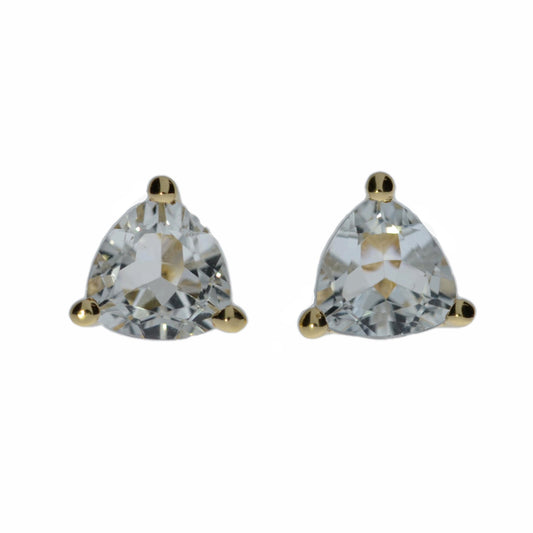 14Kt Gold Genuine Aquamarine Trillion Stud Earrings