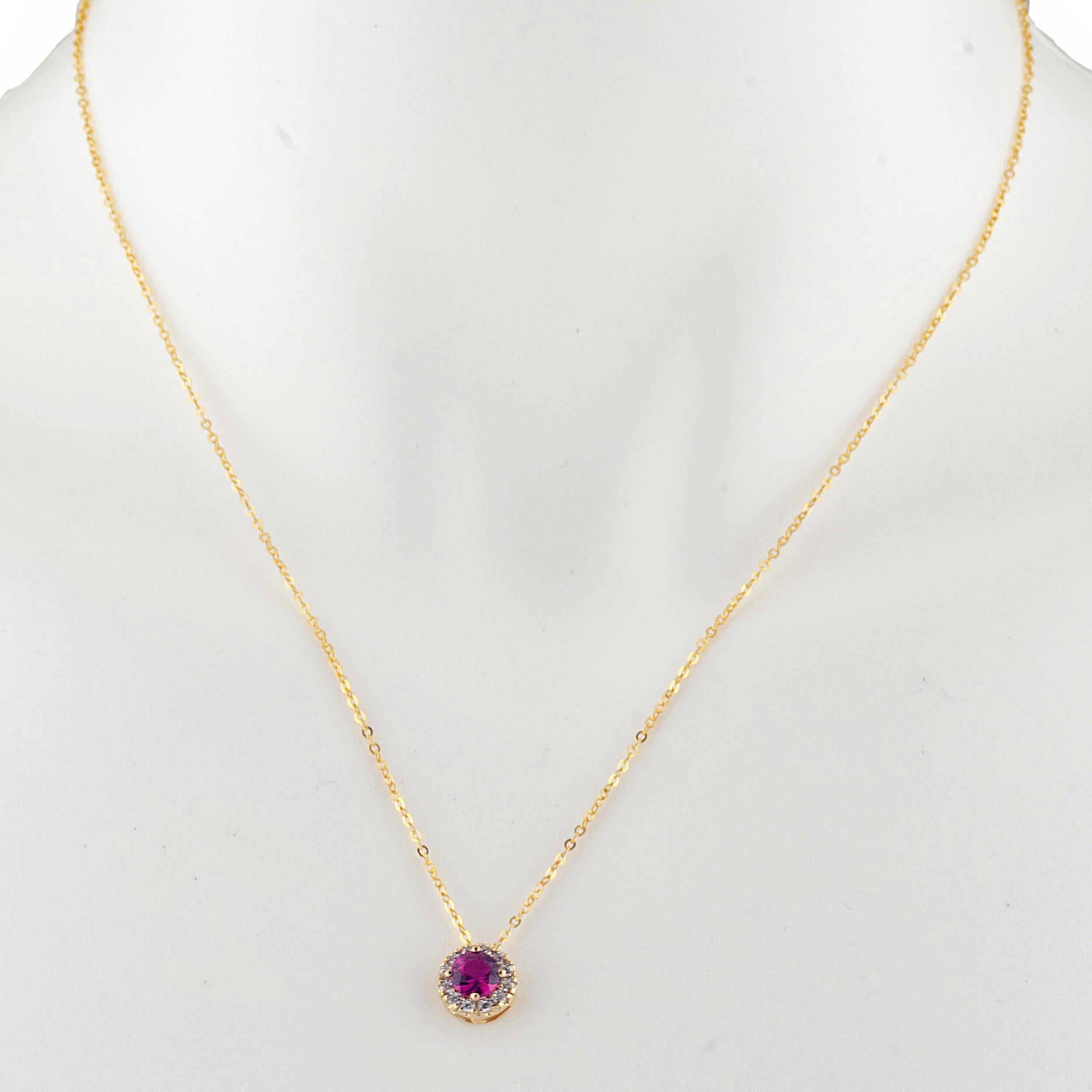 14Kt Gold 0.50 Ct Created Ruby Halo Design Pendant Necklace