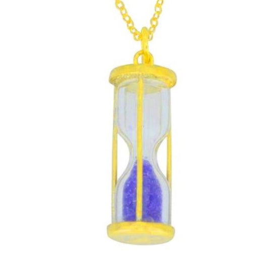 Natural Amethyst 'Time in Bottle' Dust Hourglass Pendant 14Kt Yellow Gold Plated Over .925 Sterling Silver