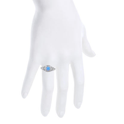 14Kt Gold Blue Opal & Diamond Design Round Ring