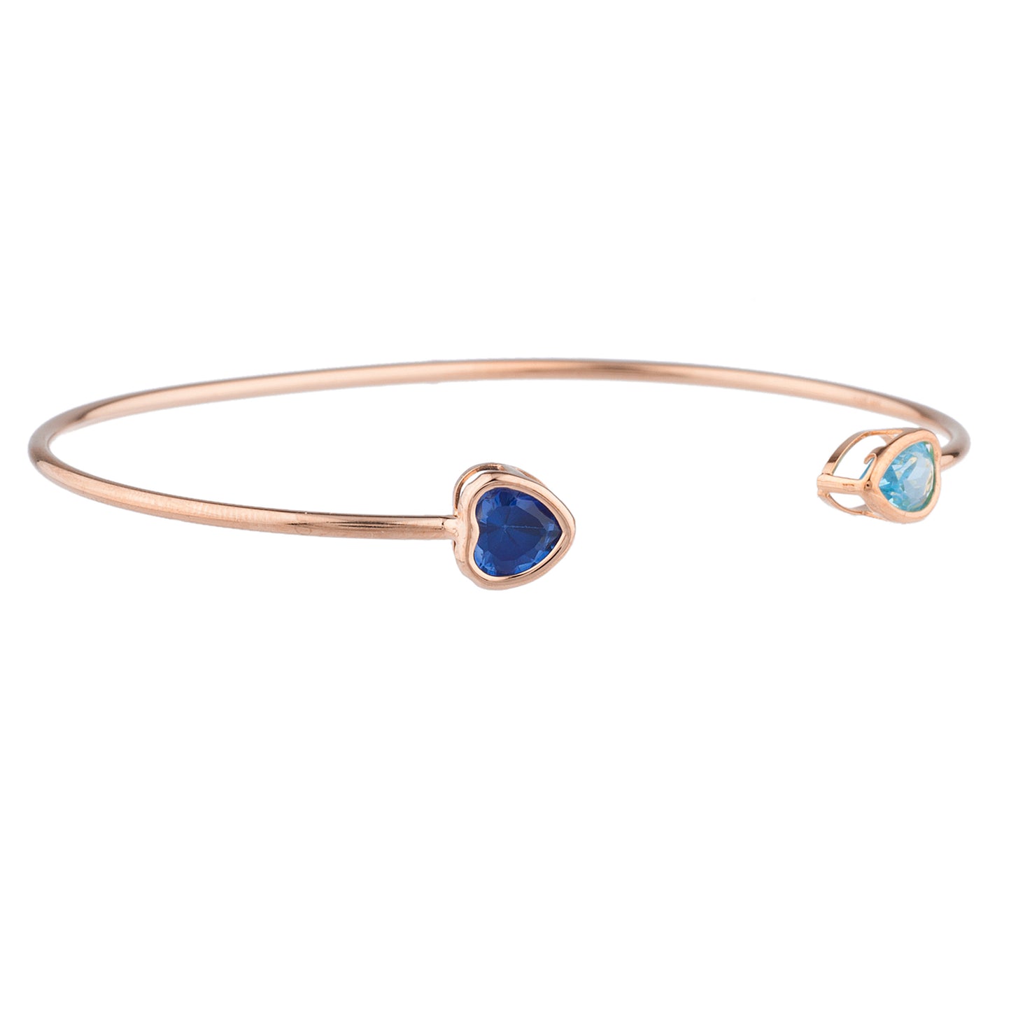 Blue Sapphire Heart & Blue Topaz Pear Bezel Bangle Bracelet 14Kt Rose Gold Plated Over .925 Sterling Silver