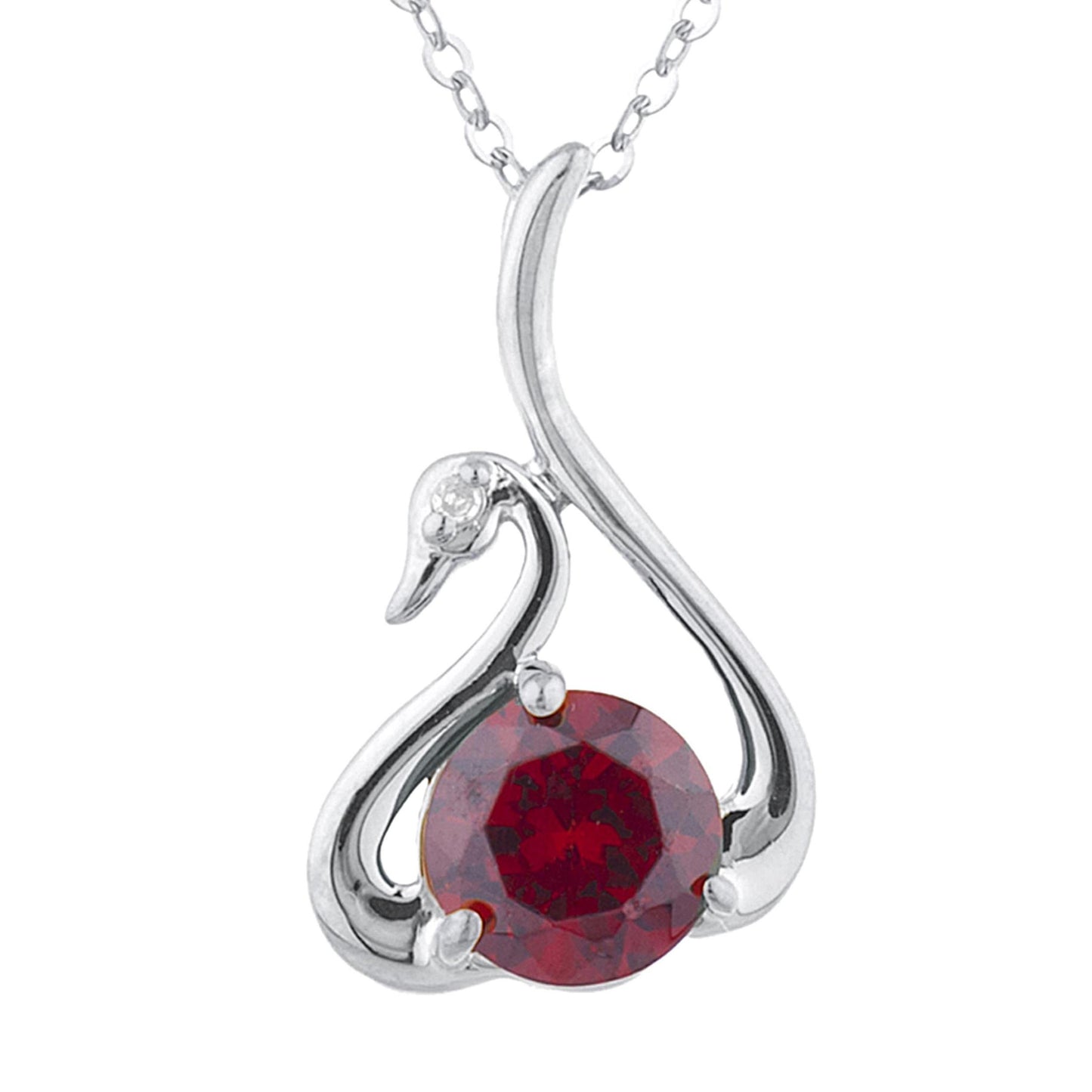 Garnet & Diamond Swan Pendant .925 Sterling Silver