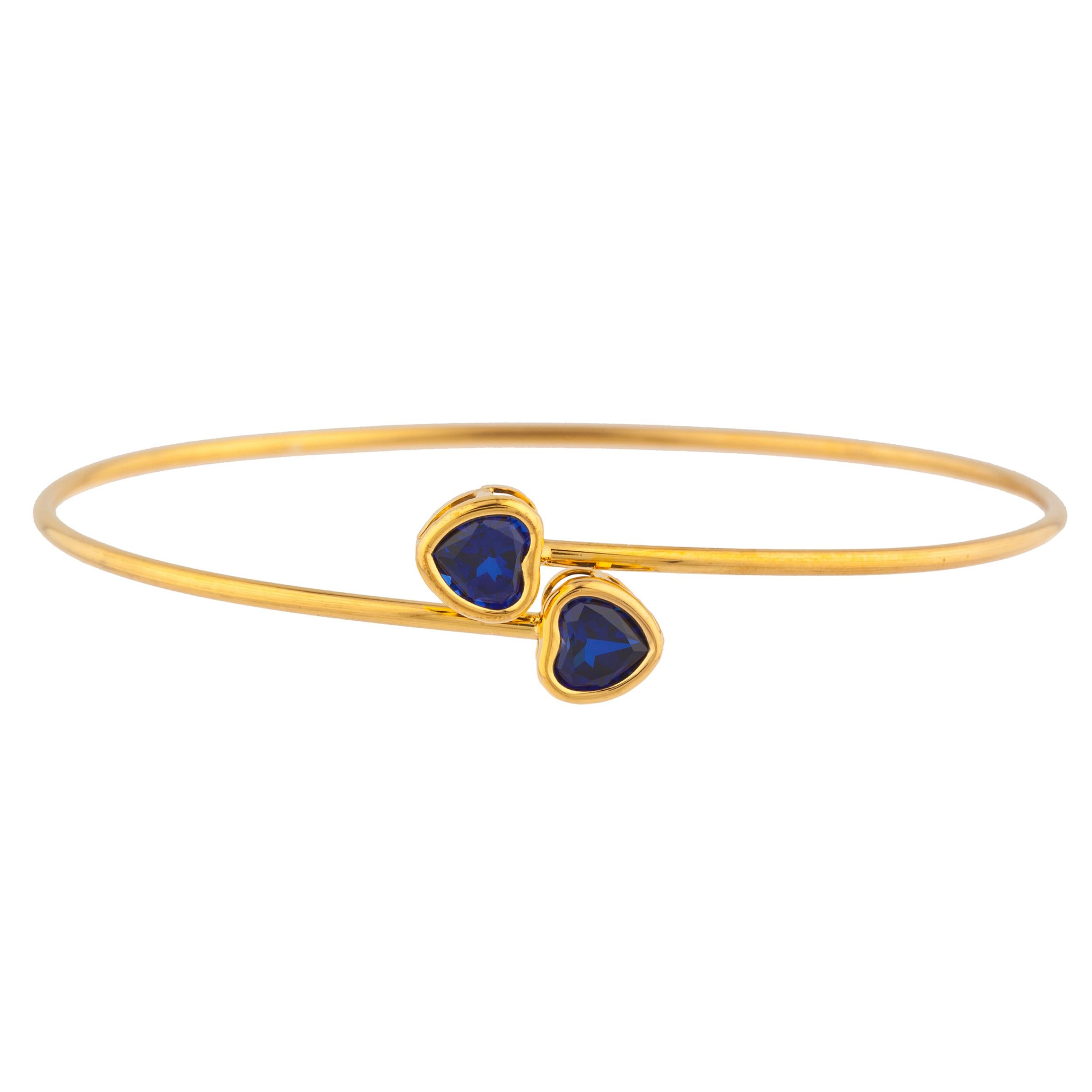 14Kt Gold Blue Sapphire Heart Bezel Bangle Bracelet