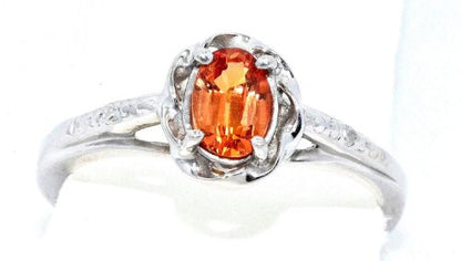 0.50 Ct Orange Citrine & Diamond Oval Ring .925 Sterling Silver Rhodium Finish