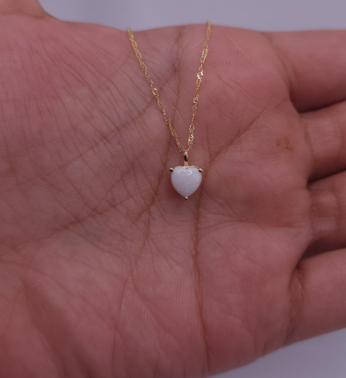 14Kt Gold Genuine Opal Heart Pendant Necklace