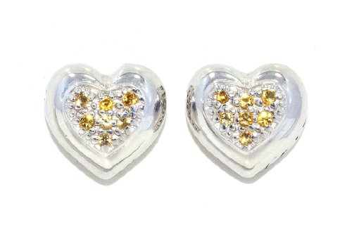 Always & Forever Engraving Citrine Heart Stud Earrings .925 Sterling Silver