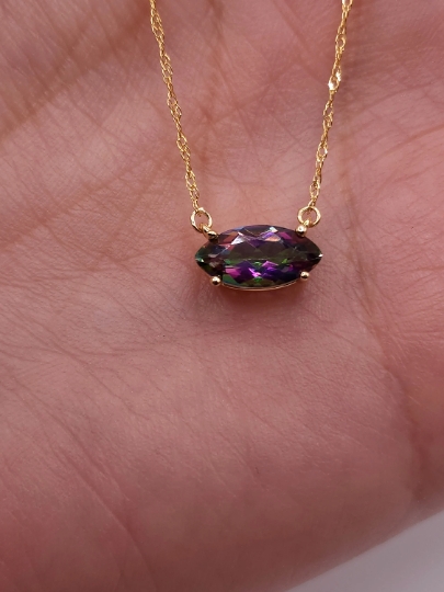 14Kt Gold Natural Mystic Topaz Marquise Pendant Necklace
