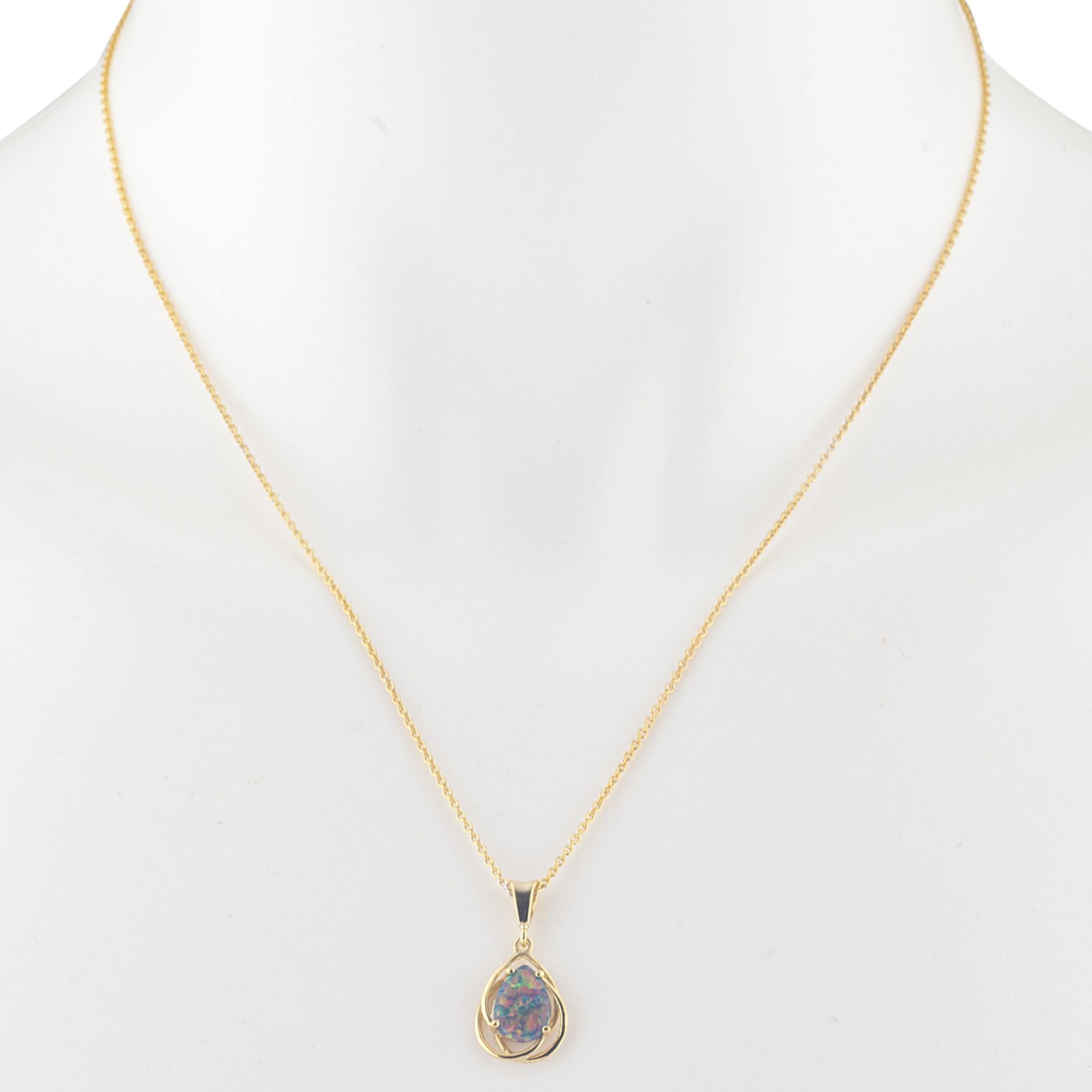 14Kt Gold Black Opal Pear Teardrop Design Pendant Necklace