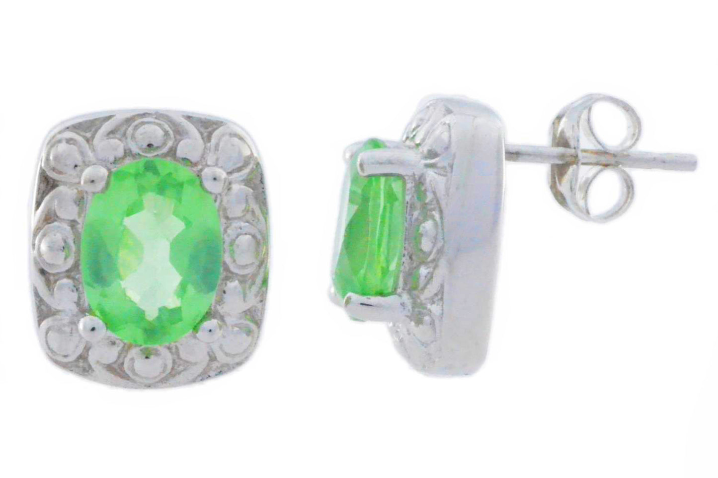 3 Ct Green Sapphire Oval Stud Earrings .925 Sterling Silver