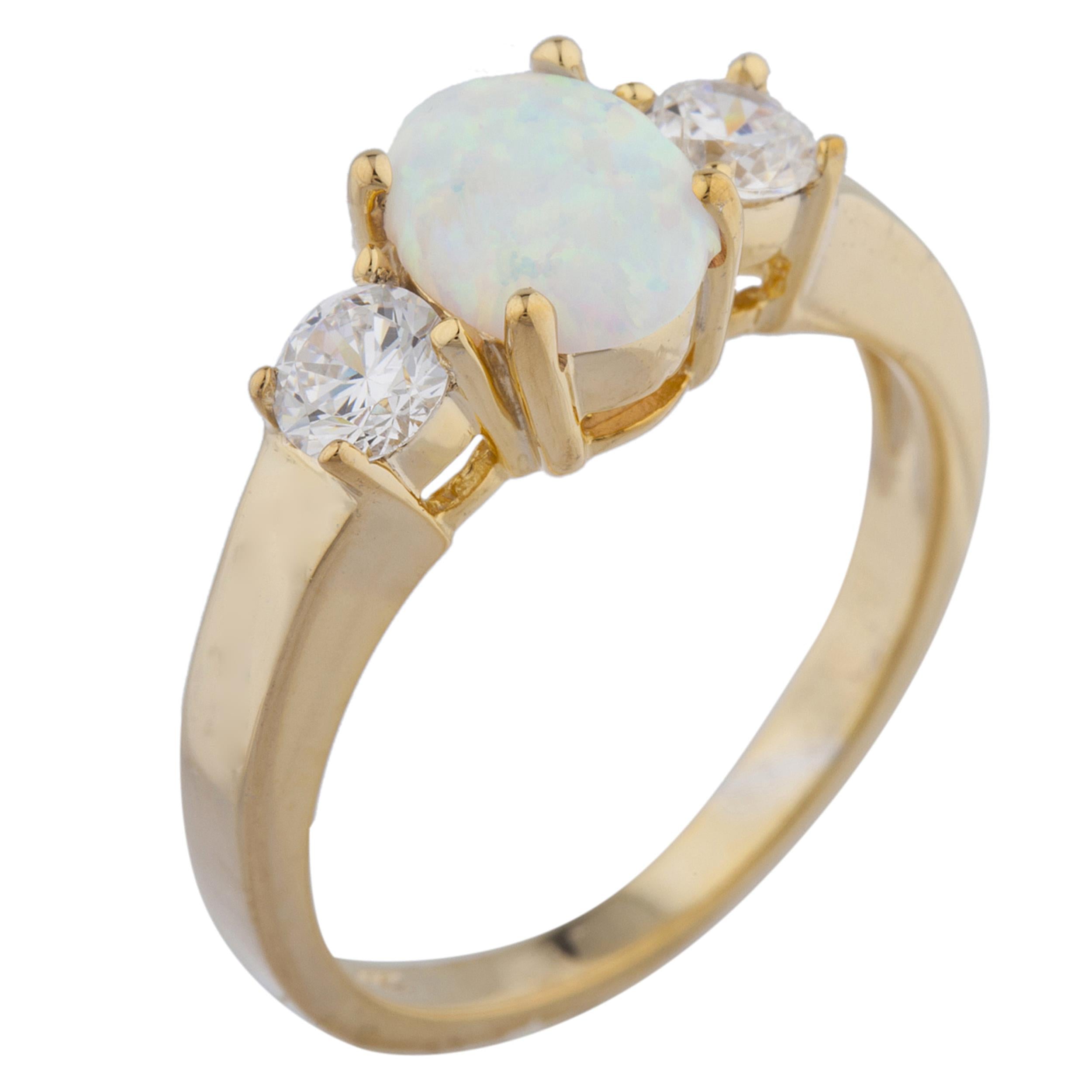 14Kt Gold Opal & Zirconia Oval Ring