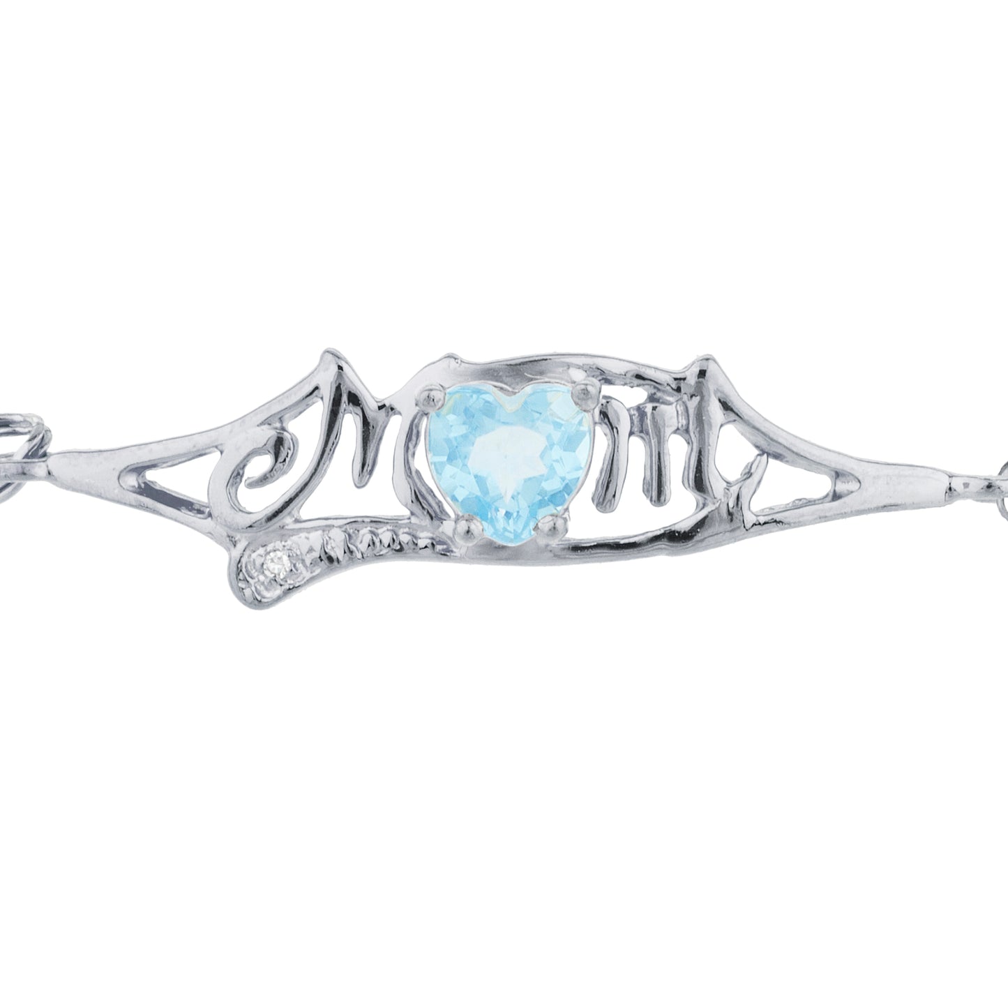 Blue Topaz & Diamond Heart Mom Bracelet .925 Sterling Silver