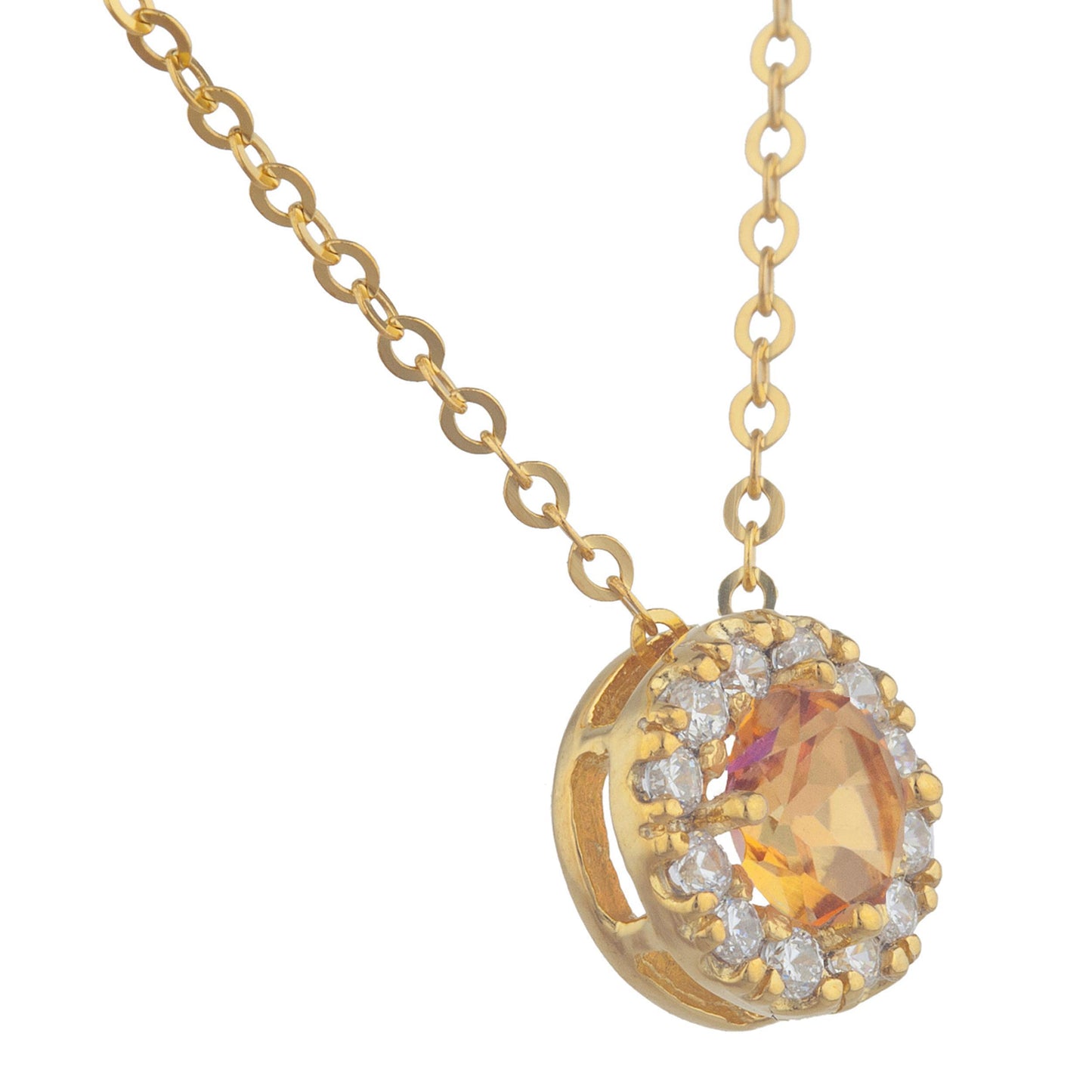 14Kt Gold 0.50 Ct Natural Ecstasy Mystic Topaz Halo Design Pendant Necklace