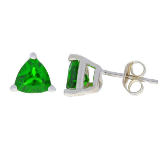 14Kt Gold Emerald Trillion Stud Earrings