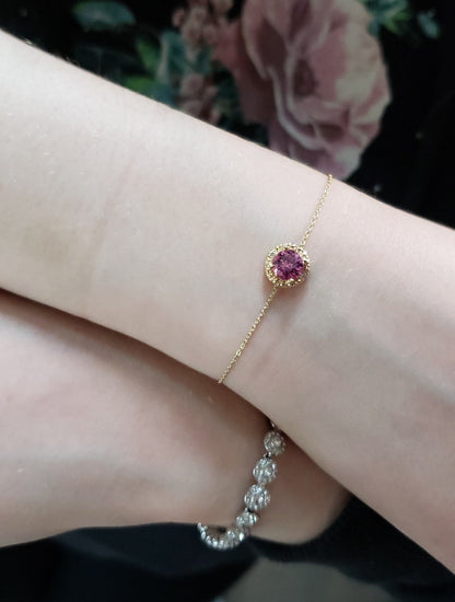 14Kt Gold Pink Sapphire & Diamond Round Necklace