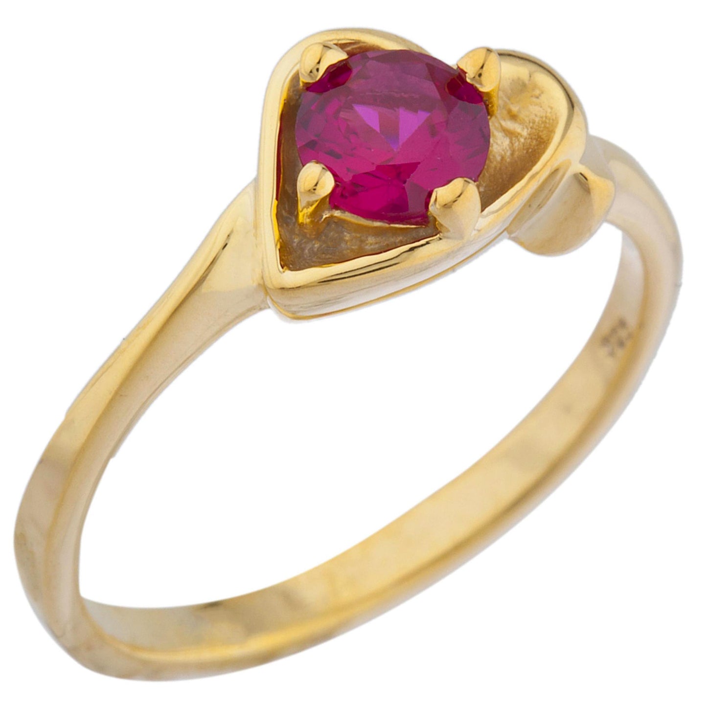 14Kt Gold Created Ruby Round Heart Ring