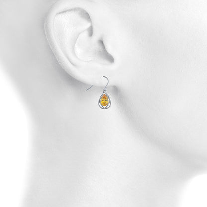 4 Ct Yellow Citrine Pear Teardrop Design Dangle Earrings .925 Sterling Silver