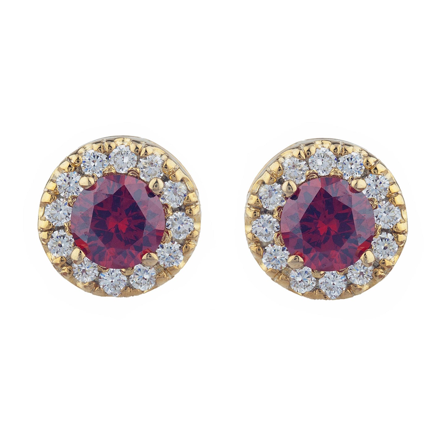 14Kt Gold 1 Ct Garnet Halo Design Stud Earrings