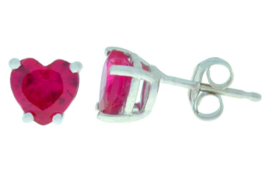 14Kt White Gold Created Ruby Heart Stud Earrings