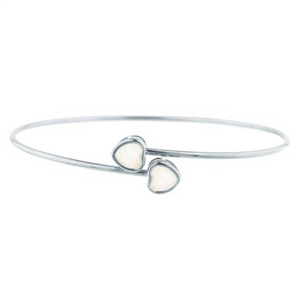 Genuine Opal Heart Bezel Bangle Bracelet .925 Sterling Silver