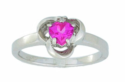 0.50 Ct Pink Sapphire & Diamond Heart Ring .925 Sterling Silver Rhodium Finish