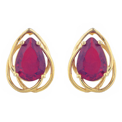 14Kt Gold 4 Ct Garnet Pear Teardrop Design Stud Earrings