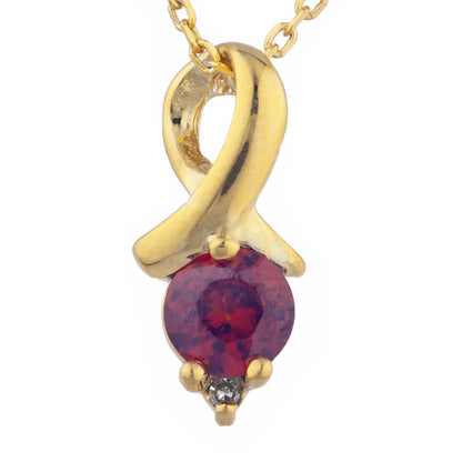 14Kt Yellow Gold Plated Garnet & Diamond Round Design Pendant