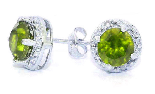 14Kt White Gold Peridot & Diamond Round Stud Earrings