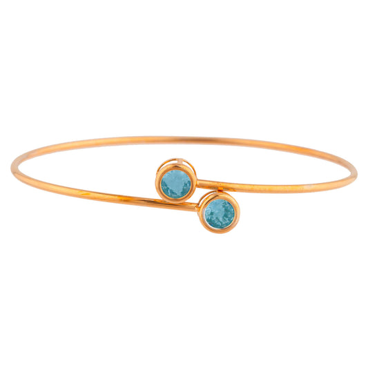 14Kt Rose Gold Plated Blue Topaz Round Bezel Bangle Bracelet