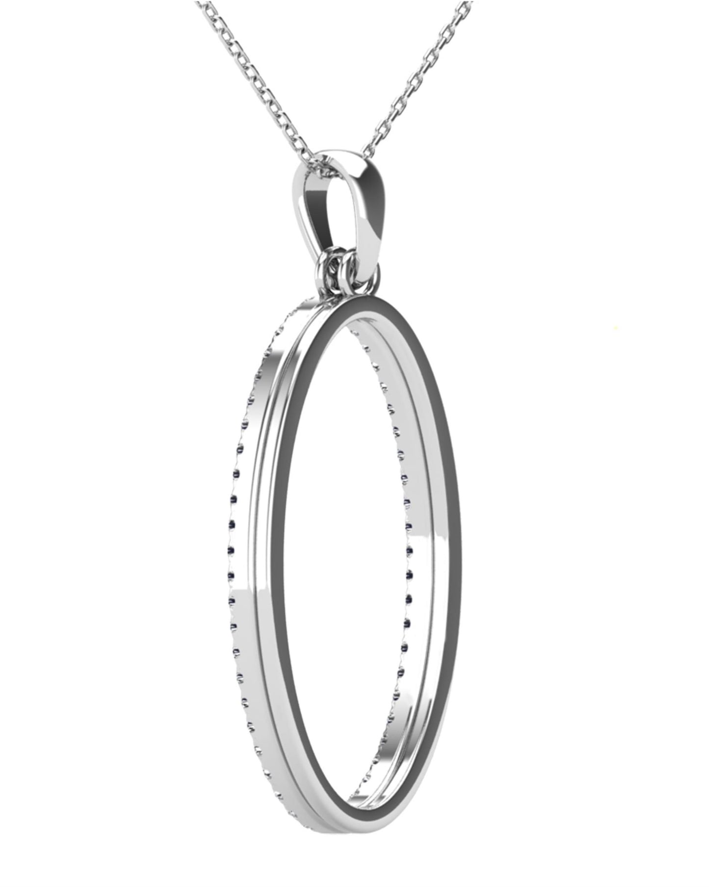 14Kt White Gold 0.21 Ct Genuine Natural Diamond Open Oval Shape Pendant Necklace