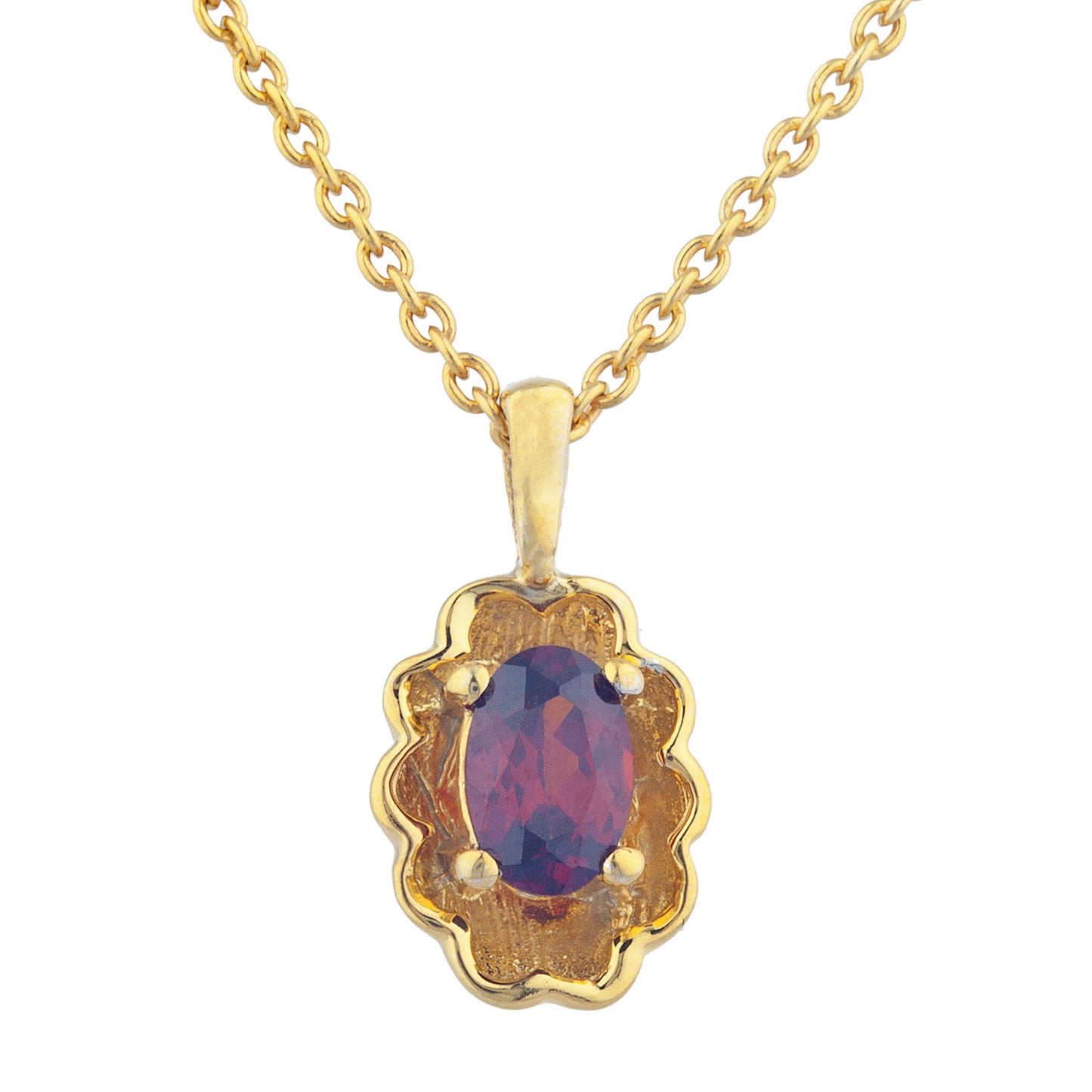 14Kt Yellow Gold Plated Garnet Oval Design Pendant