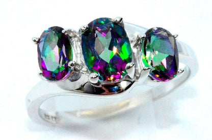 2 Ct Mystic Topaz Oval Ring .925 Sterling Silver Rhodium Finish