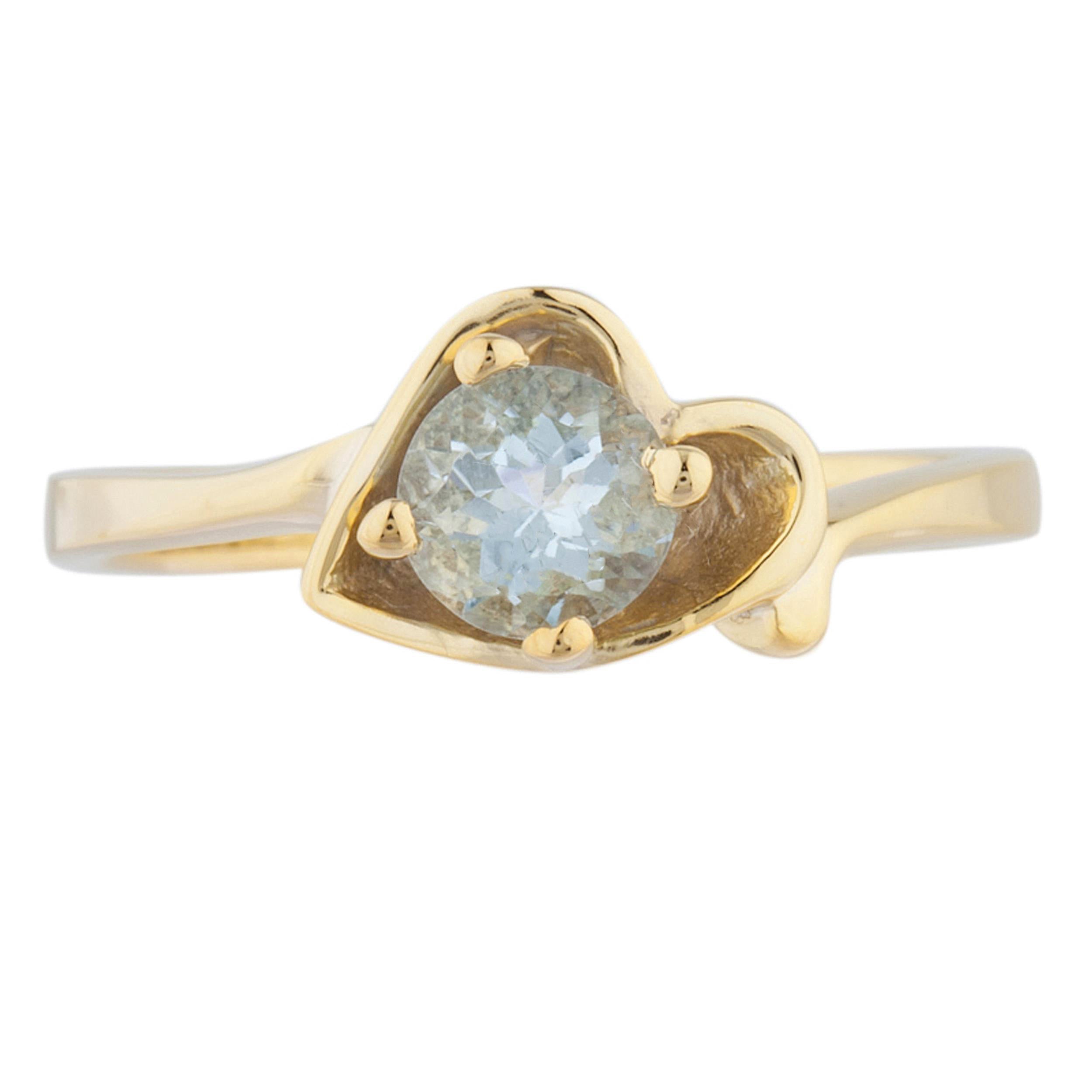 14Kt Gold Genuine Aquamarine Round Heart Ring