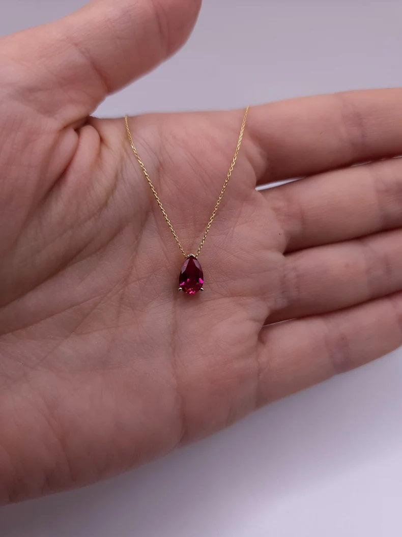 14Kt Gold Ruby Teardrop Necklace Pendant