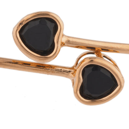 14Kt Rose Gold Plated Genuine Black Onyx Heart Bezel Bangle Bracelet